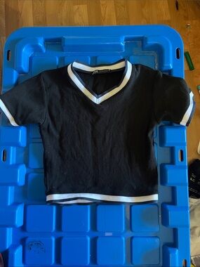 Zara Black Crop Top with White Trim